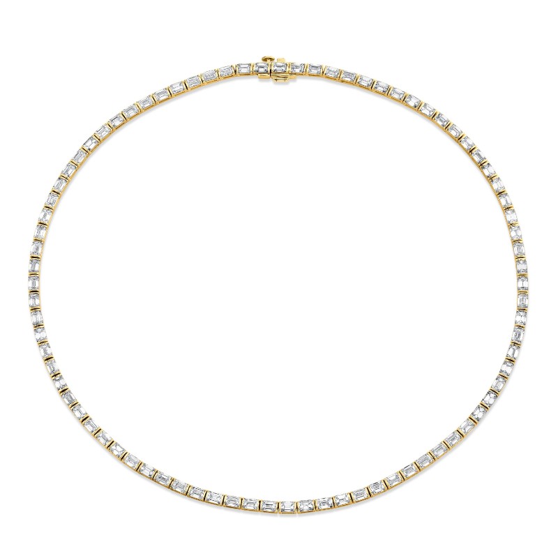 Norman Silverman East-West Emerald Cut Diamond Bezel-Set Necklace