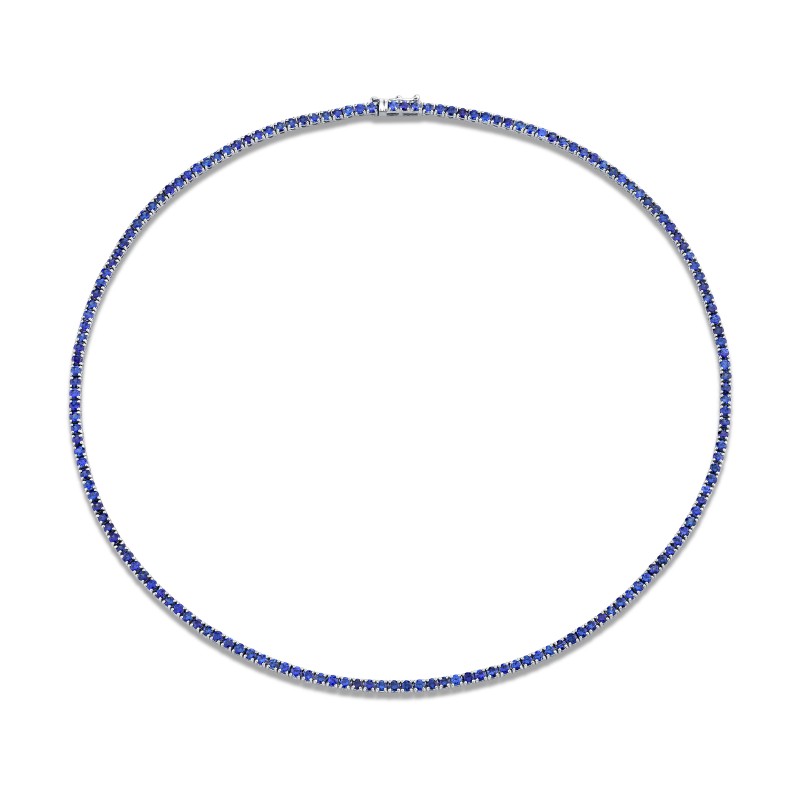 Norman Silverman 9.06 Carat 18K White Gold Blue Sapphire Straight Line Necklace
