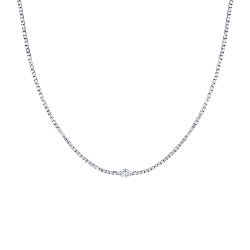 Norman Silverman Straight Line Round Brilliant Tennis Necklace With Marquise Shape Accent Stone