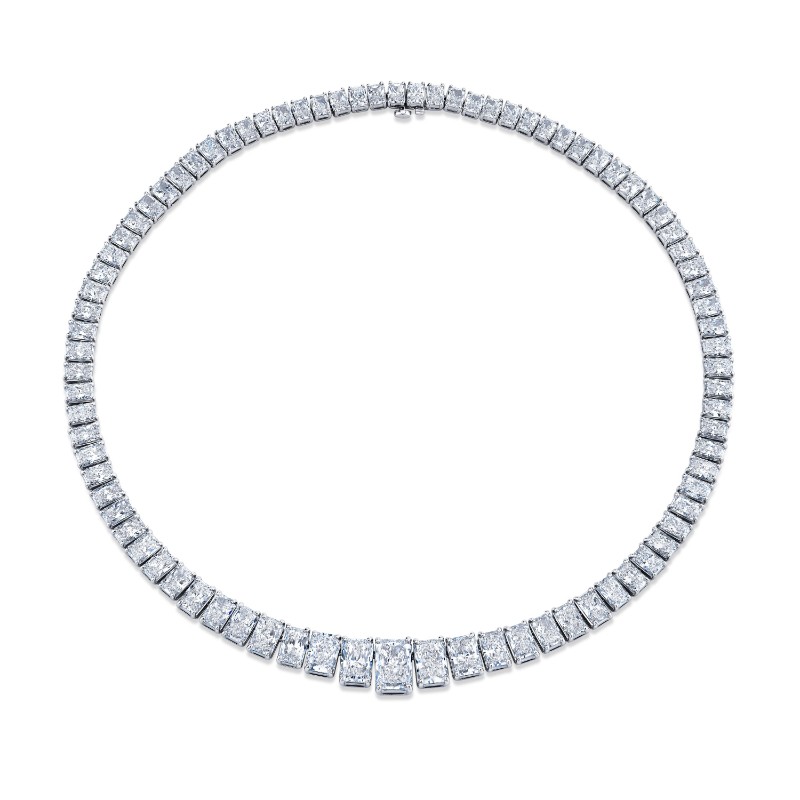 Norman Silverman 48.59 Carat Graduated Riviera Radiant Cut Diamond Necklace