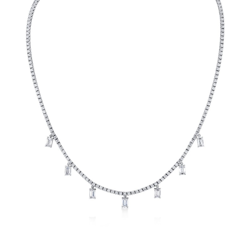 Norman Silverman 18K White Gold Necklace With Emerald Cut Diamond Charms