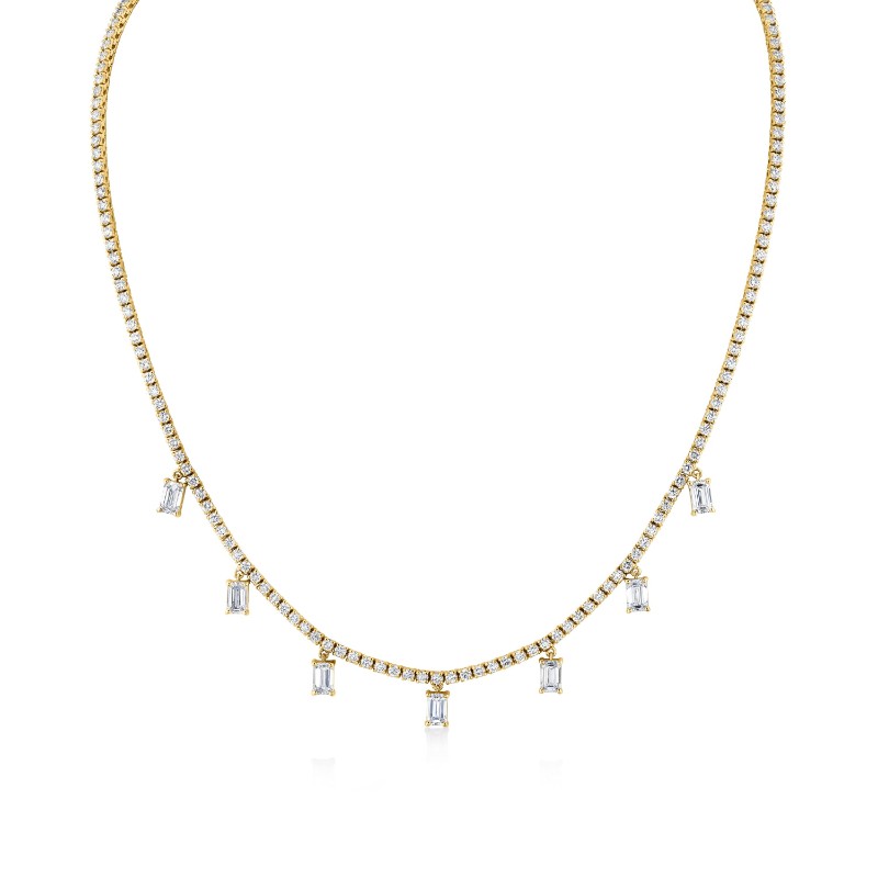 Norman Silverman 18K Yellow Gold Necklace With Emerald Cut Diamond Charms