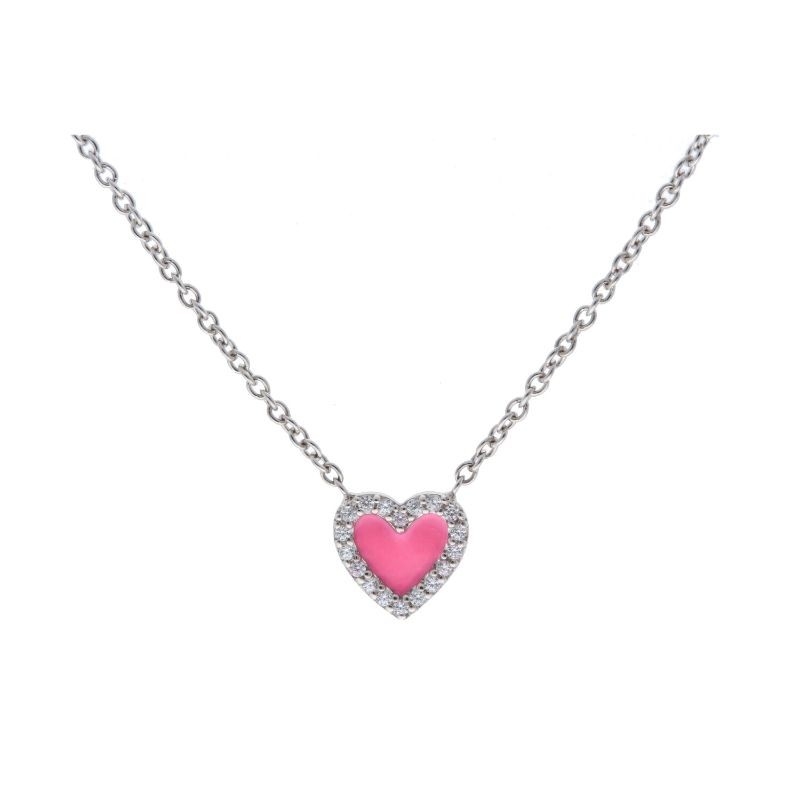 Deutsch Signature Pink Enamel Heart With Pave Frame Pendant
