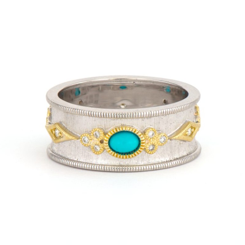 Jude Frances Mixed Metal Turquoise Cigar Band Ring