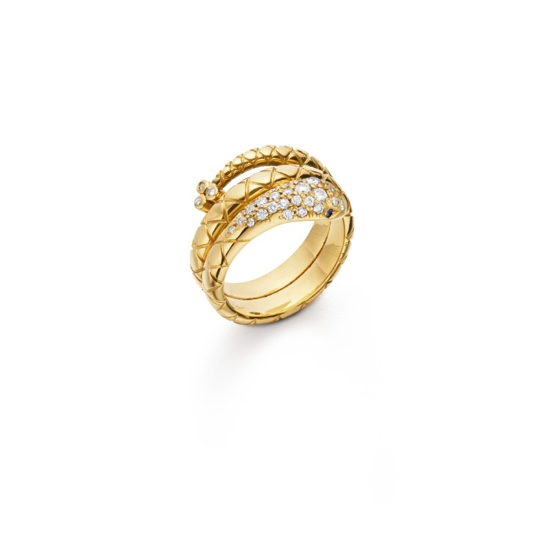 Temple St. Clair 18K Double Serpent Ring with blue sapphire and diamond pav?,18K Yellow Gold Double Serpent Ring