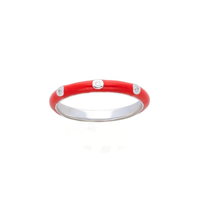 Deutsch Signature Red Enamel Ring with 3 Diamonds