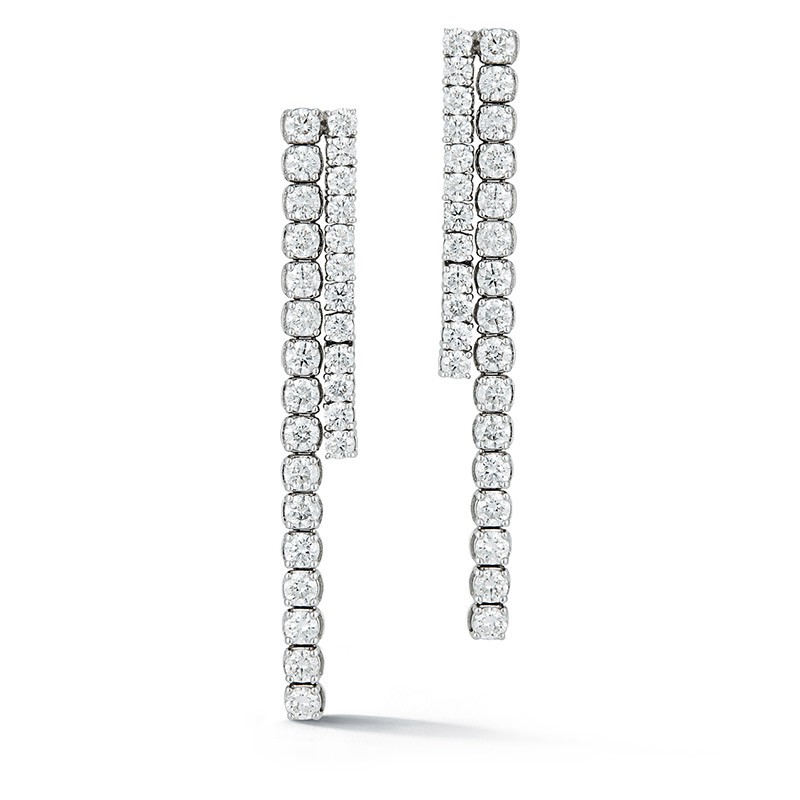 Deutsch Signature Two Line Pave and Bezel Diamond Drop Earrings