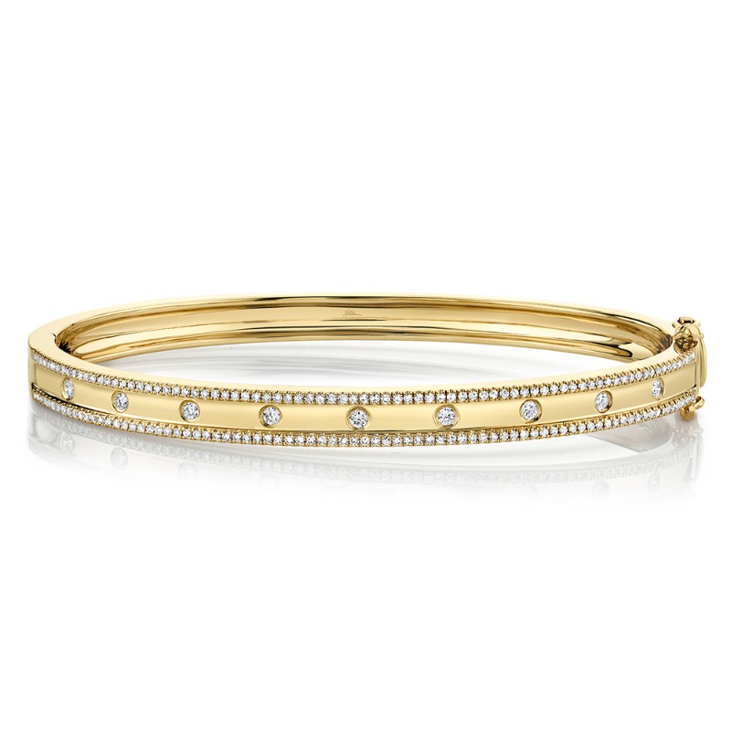 Deutsch Signature 0.62Ct Round Diamond Center With Pave Edges Top Bangle Bracelet