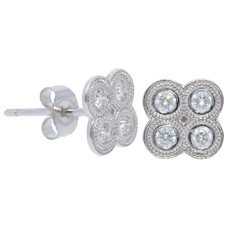 Deutsch Signature 4 Milgrain Bezel Diamond Stud Earrings