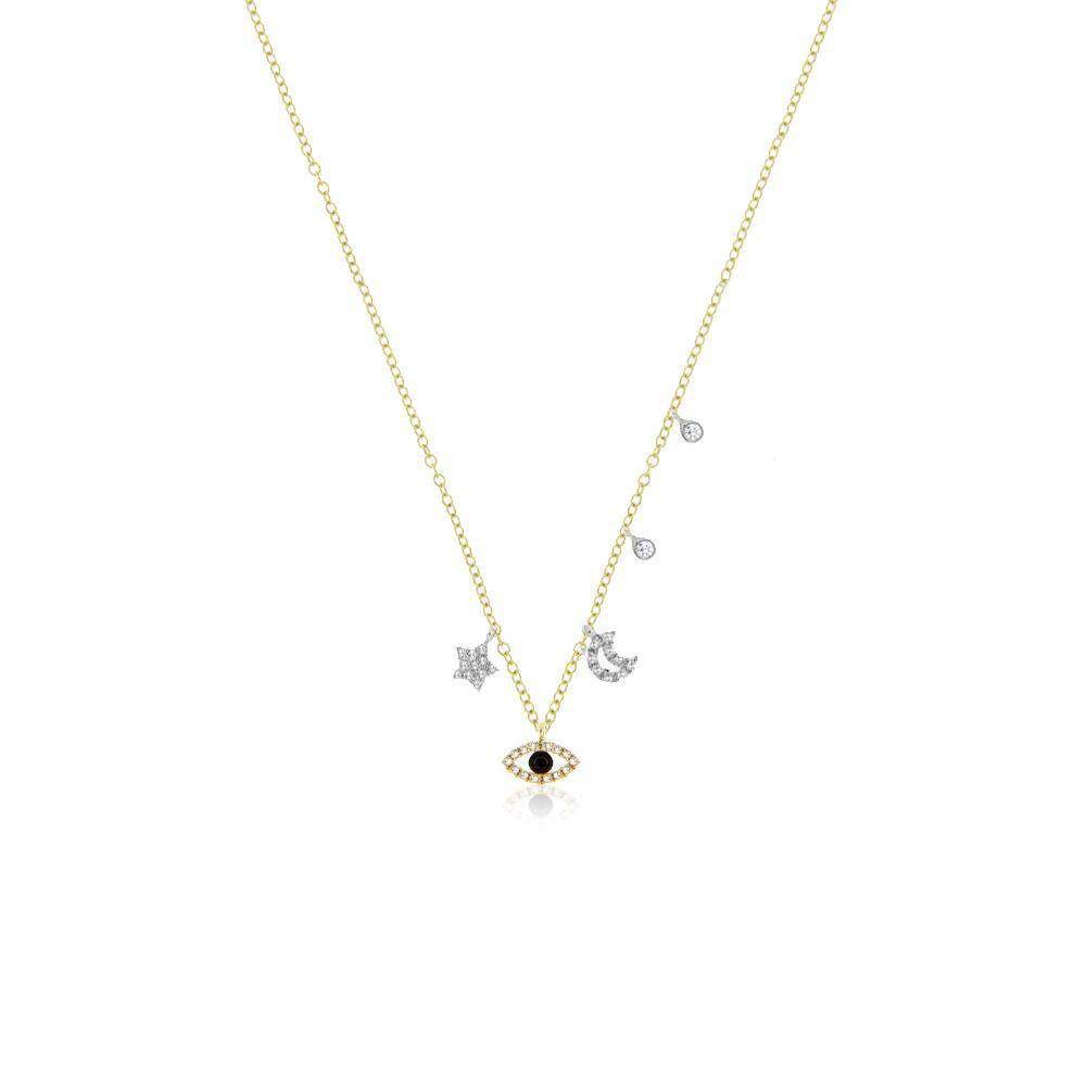 Meira T Dainty Moon Star and Eye Charm Necklace
