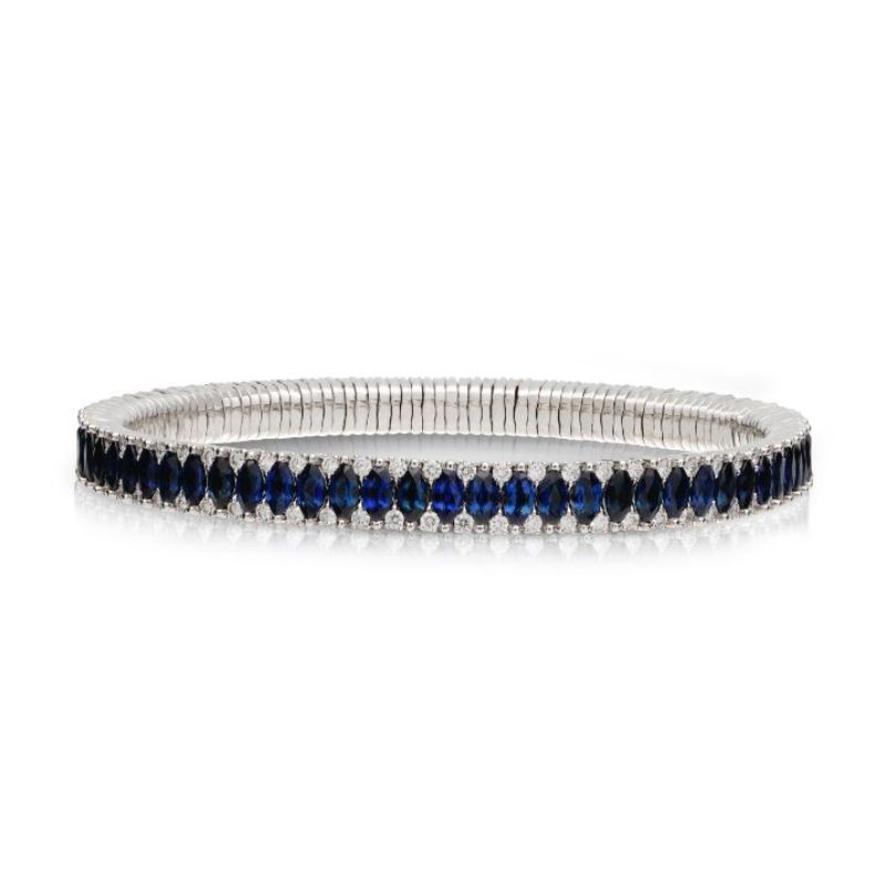 2 Row Blue Sapphire Marquise and Diamond Stretch Bracelet