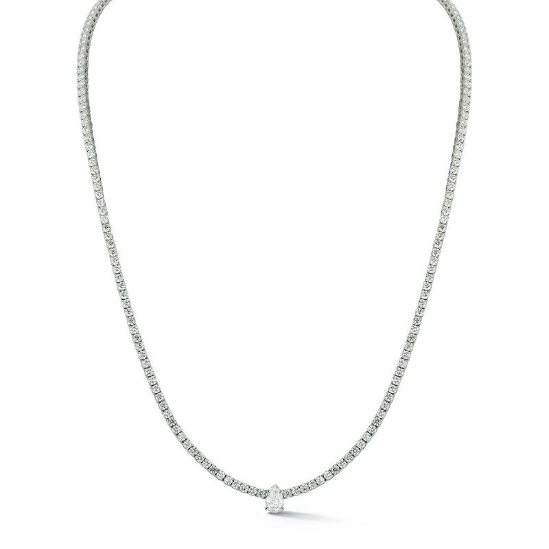Deutsch Signature Diamond Tennis Necklaces with Center Pear Diamond