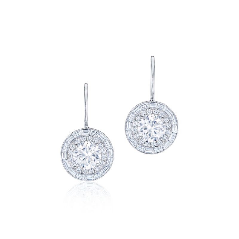 Kwiat Drop Earrings with Round and Baguette Diamonds