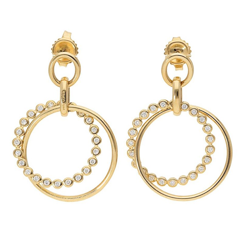 Deutsch Signature Double Circle Diamond Bezel and Polished Gold Stud Earrings