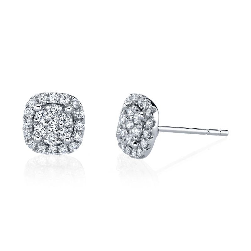 Deutsch Signature Cushion Halo Stud Earrings With An Illusion Set Round Center