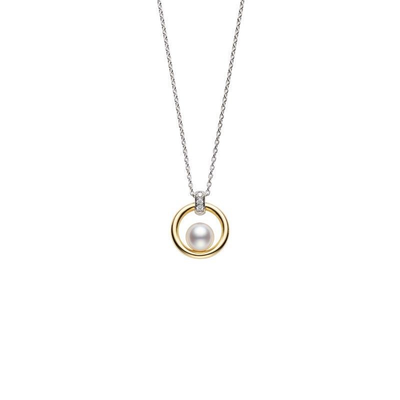 Mikimoto 18K Yellow Gold And 18K White Gold Rhodium Plated Circle Pearl Pendant