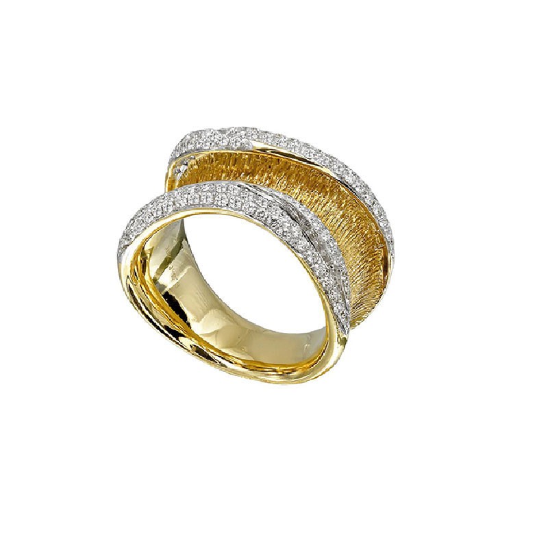 Jye's 18 Yellow And White Gold Diamond Edge Band With Textured Center