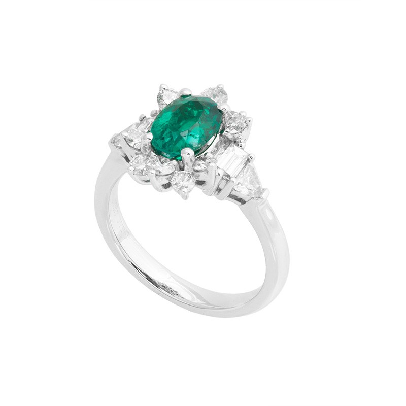 Jye's Oval Emerald and Round Diamond Halo Ring