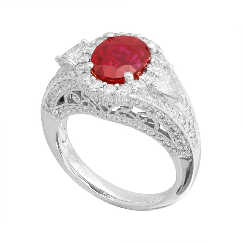 Jye's Oval Ruby and Diamond Halo Ring