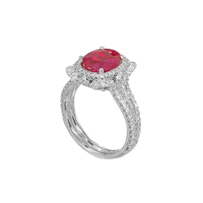 Jye's Oval Ruby and Diamond Pave Halo Ring