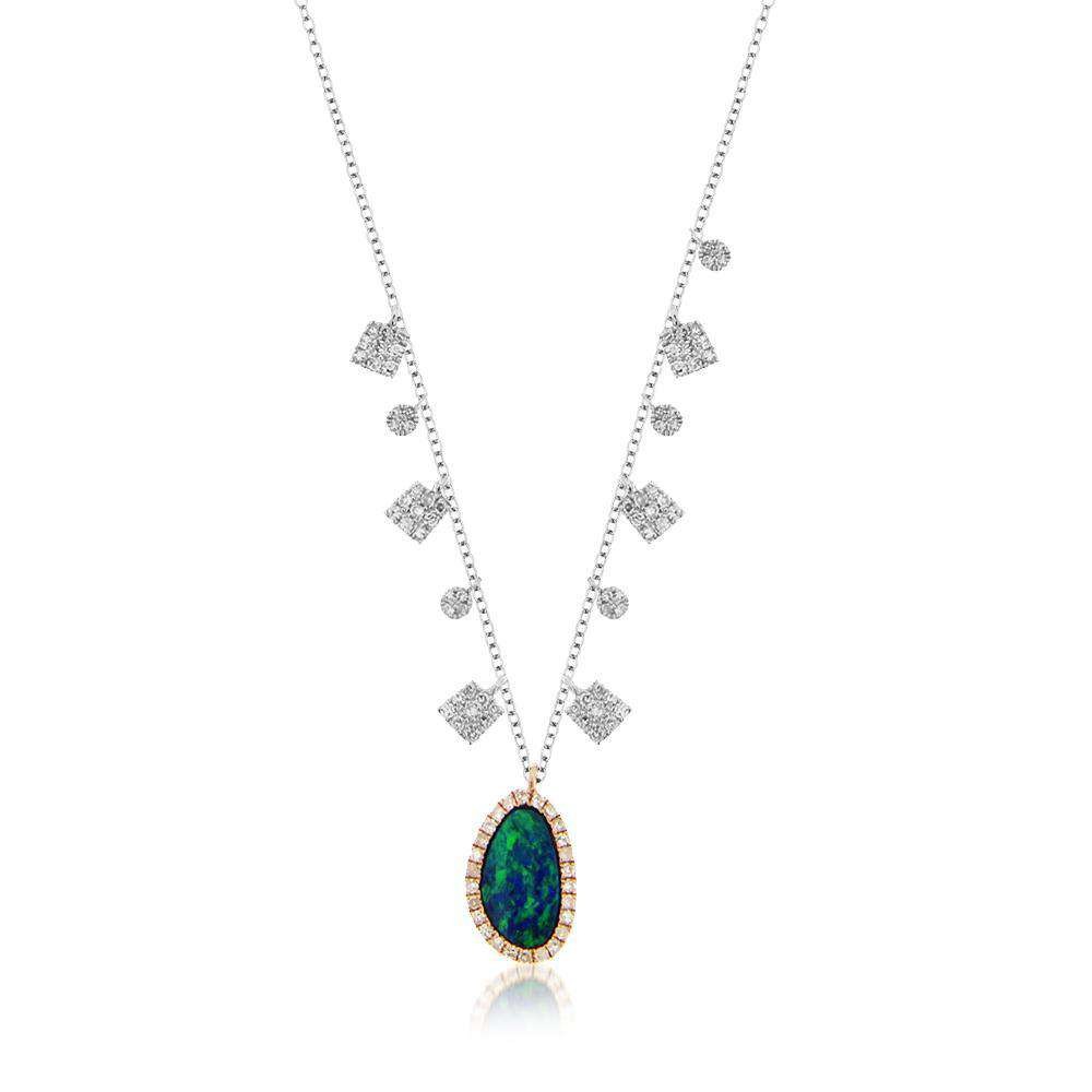 Meira T Two Tone Gold Opal Diamond Necklace