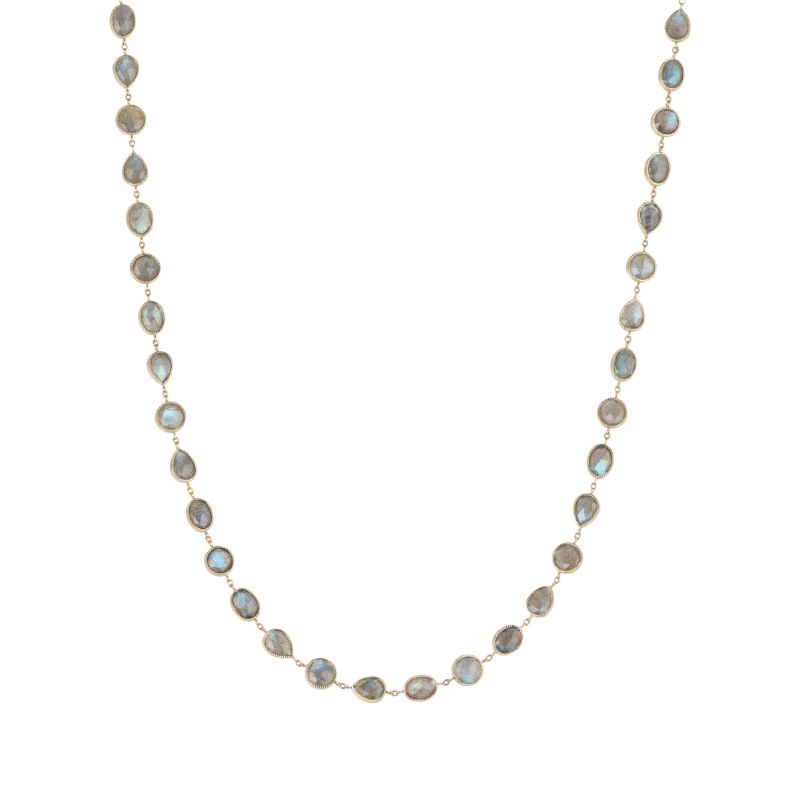 18 Karat Gold Bezel Set Labrodorite Mixed Shape Necklace