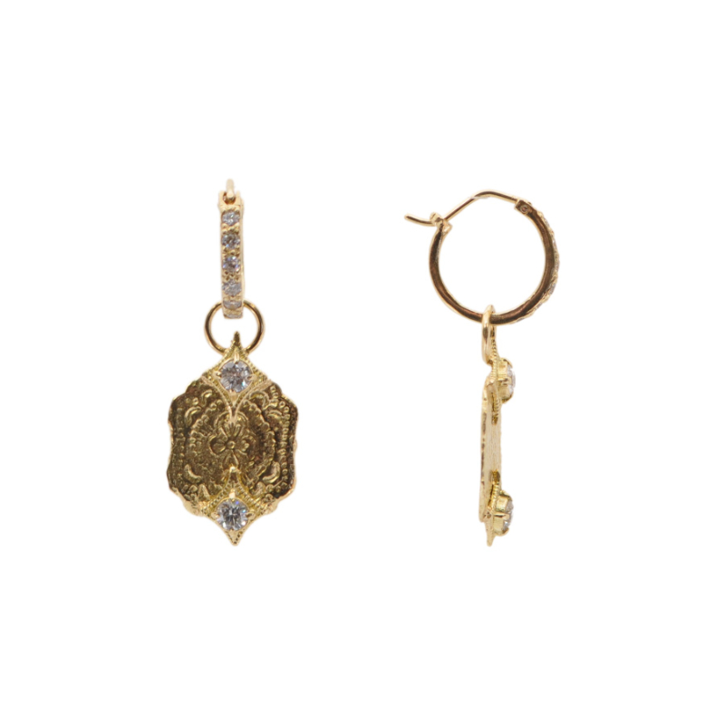 Armenta Yellow Gold Artifact Huggie Hoop Drop Earrings