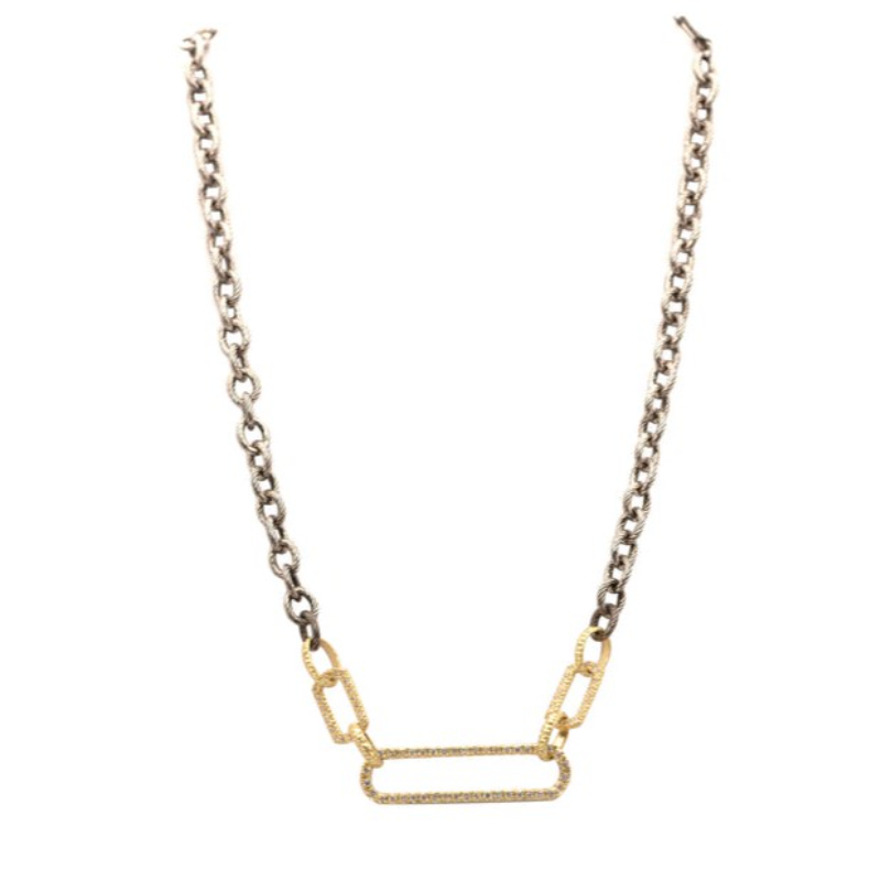 Armenta Chain Link Necklace With Pave Paperclip