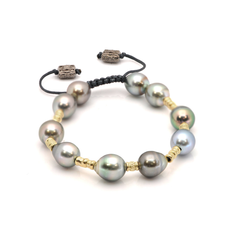 Armenta Tahitian Pearl And Organic Carved Bead Pull Bracelet