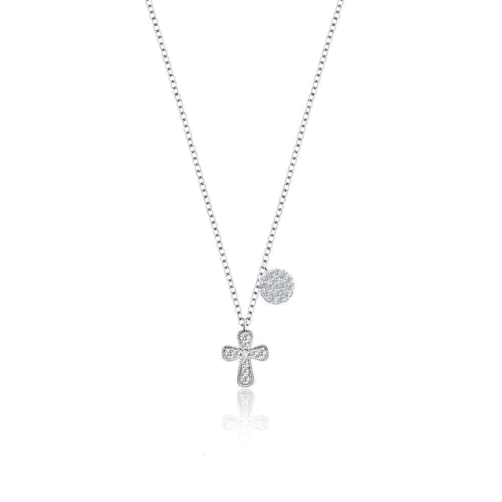Meira T Diamond Cross Necklace with Diamond Disk