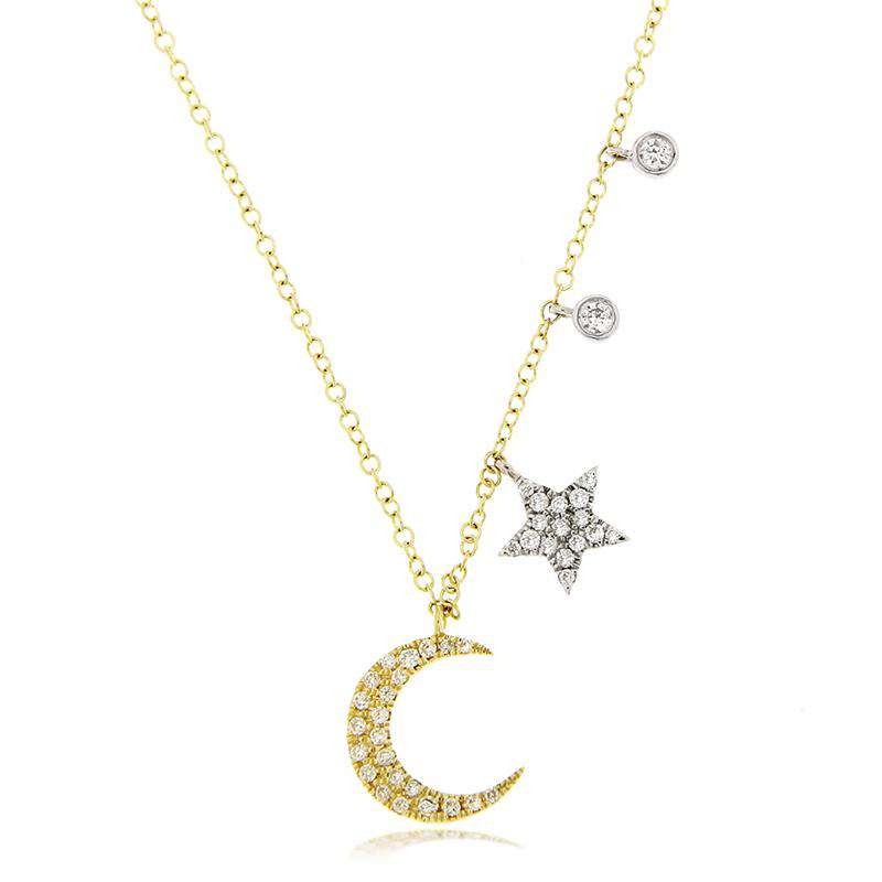 Meira T Moon and Star Diamond Necklace