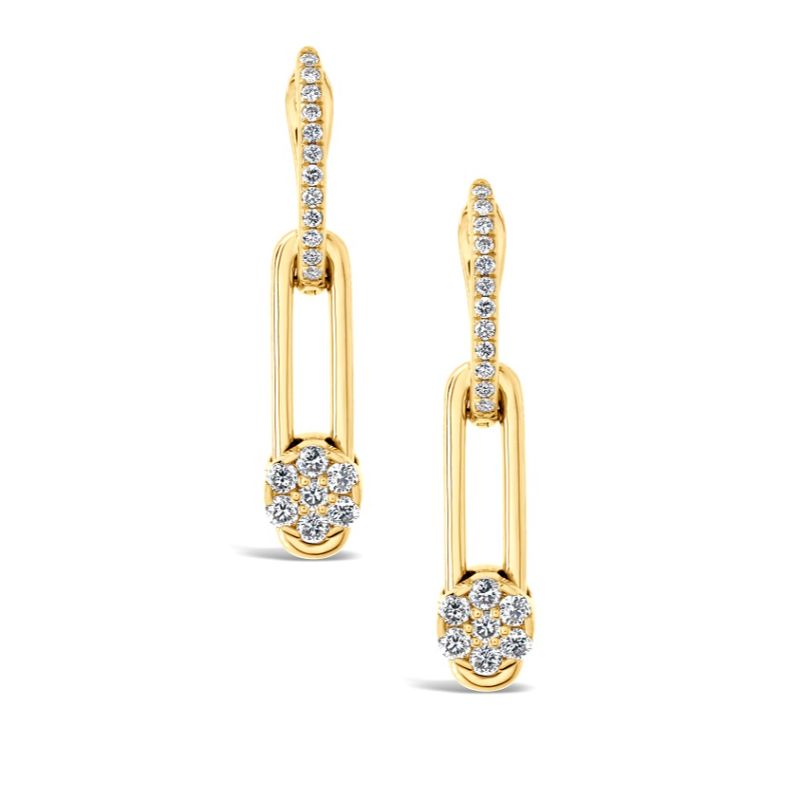 18 Yellow Gold Diamond Pave Sliding Disc Top Drop Earrings