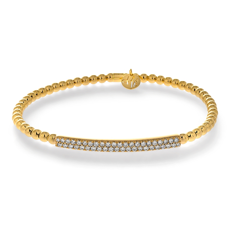 18 Karat Yellow And White Gold Diamond Pave Bar Stretch Bead Bracelet