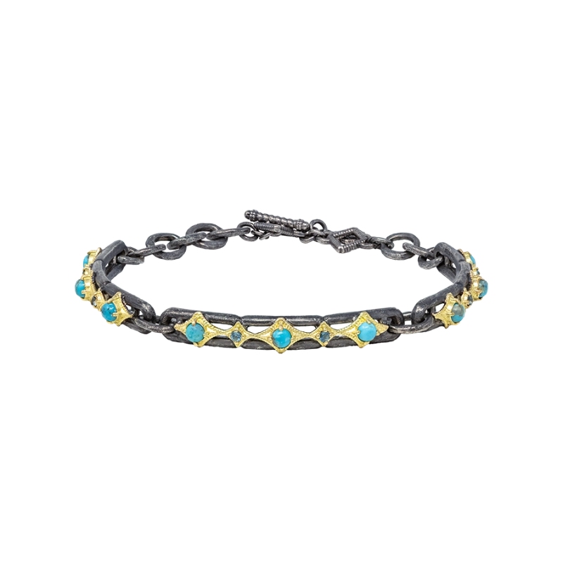 Armenta  Round Turquoise with London Blue Topaz Stones Crivelli Stations Bracelet