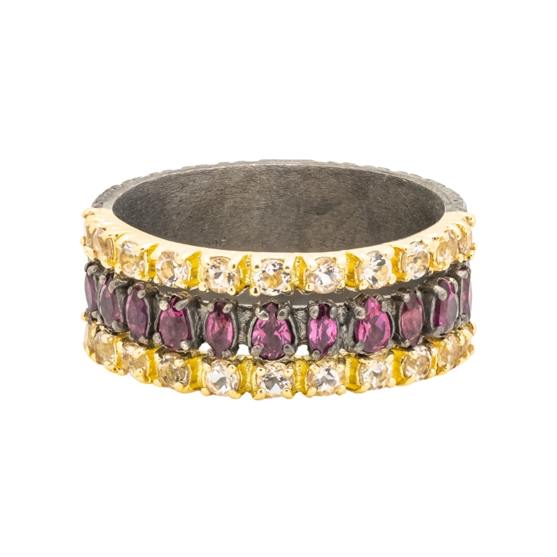Armenta Morganite with Pear Rhodolite Halfway Stack Band