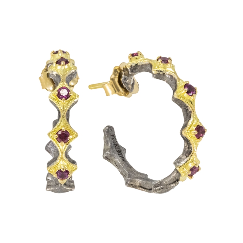 Armenta Round Purple Rhodolite Crivelli Hoop Earrings