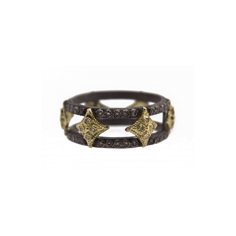 Armenta Old World Blackened Sterling Silver Double Cravelli Wide Band