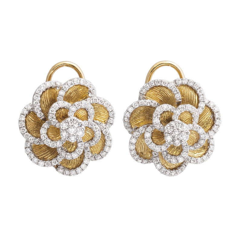 Jyes's Diamond Pave Edge Flower Clip/Post Backs Earrings