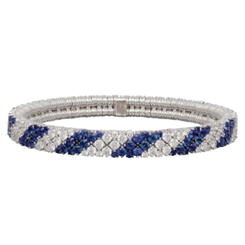 2 Row Diamond and Blue Saphhire Stretch Bracelet
