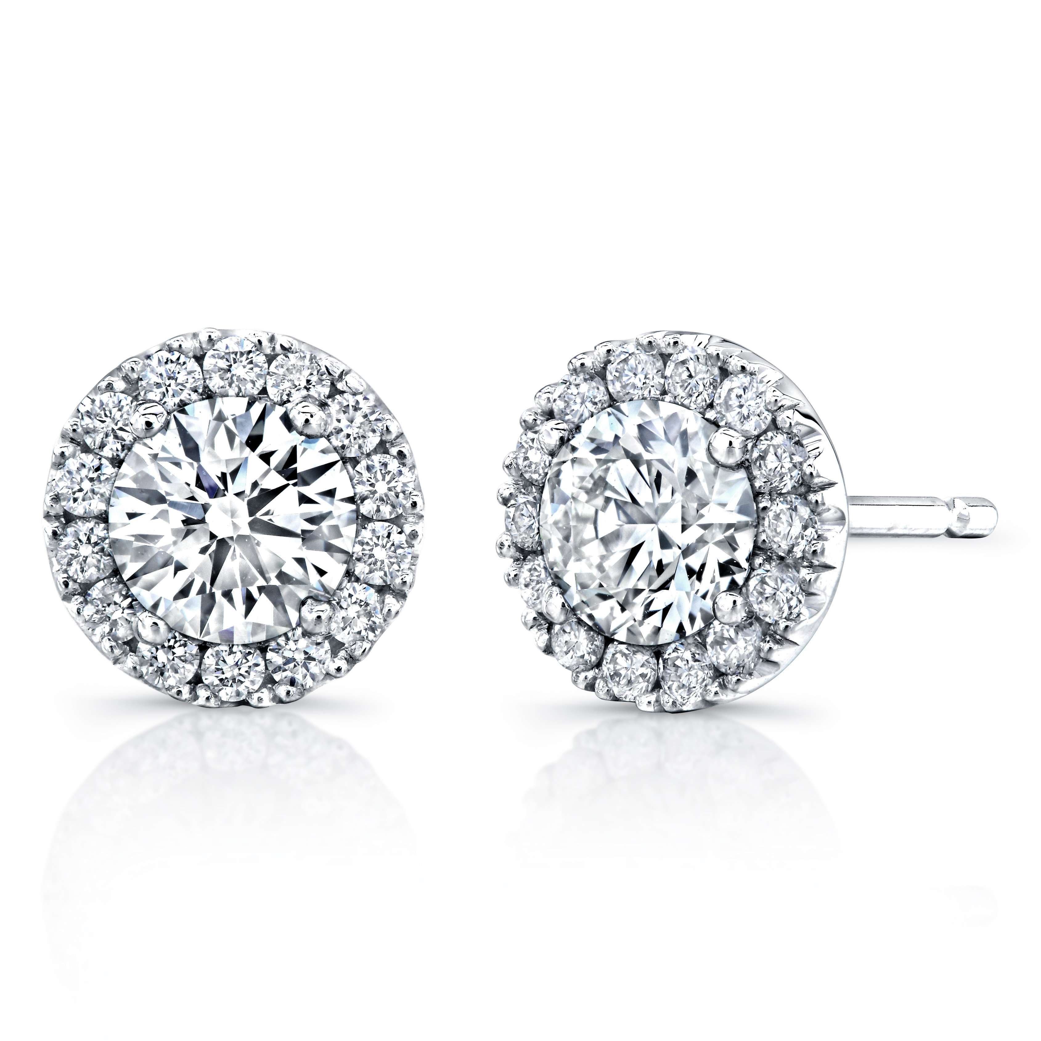 Norman Silverman Round Cut Diamond With Halo Stud Earrings