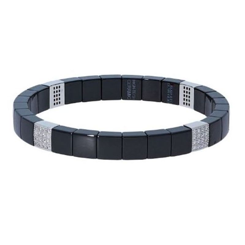 Matte Black Ceramic Stretch Bracelet with 4 Diamond Stations