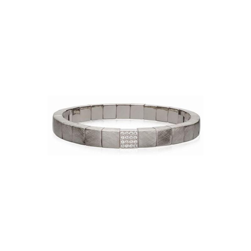 Matte 18K White Gold Stretch Bracelet with 1 Diamond Station