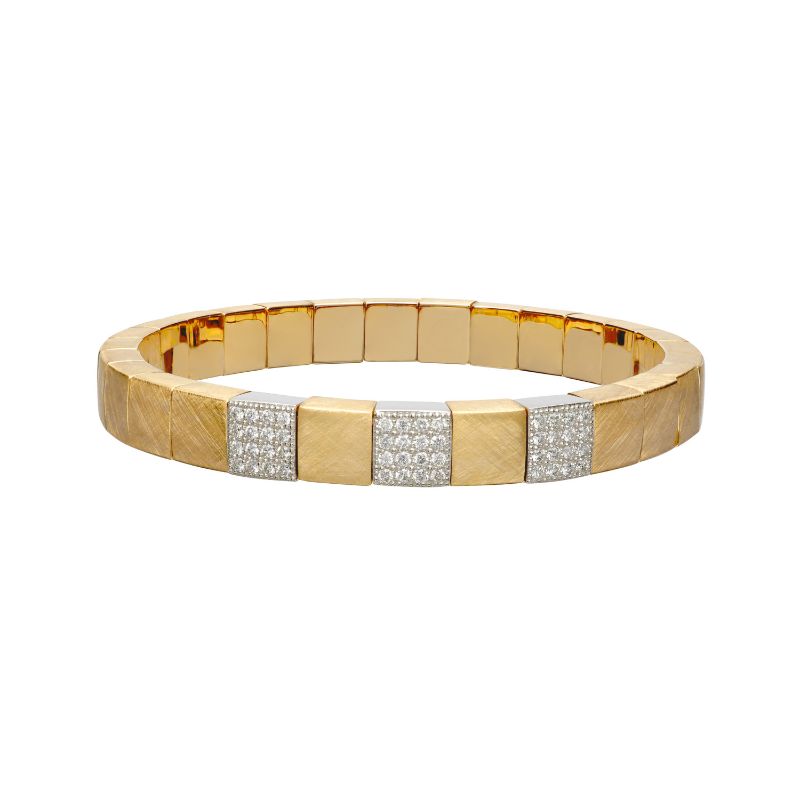 Matte 18K Yellow Gold Stretch Bracelet with 3 Diamond Stations