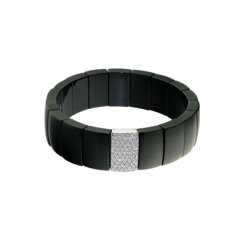 Rectangular Black Ceramic Stretch Bracelet with 1 Diamond Station