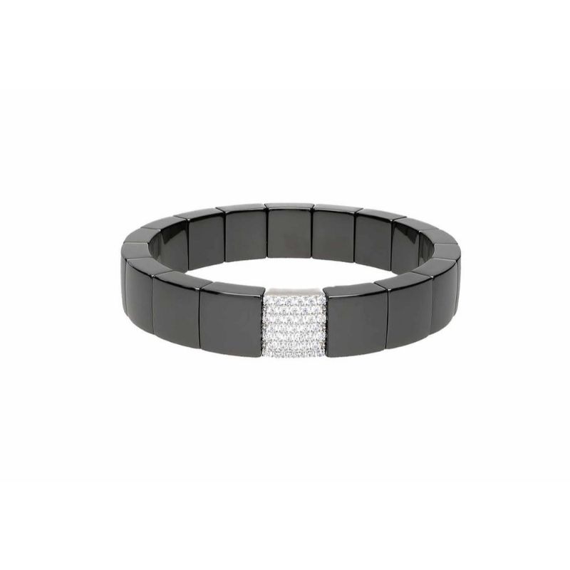 Black Ceramic Stetch Bracelet with 1 Diamond Station