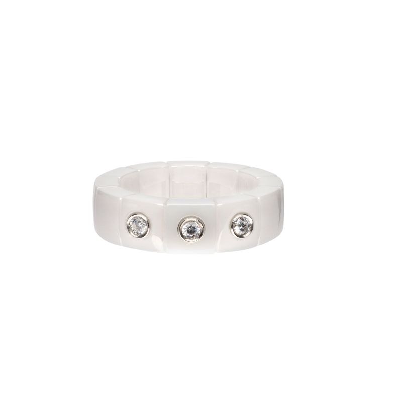 White Ceramic Ring with 3 Bezel Diamonds