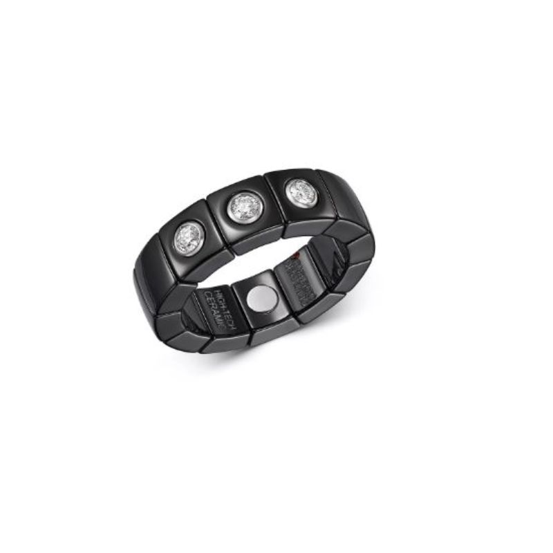 Black Ceramic Ring with 3 Bezel Diamonds