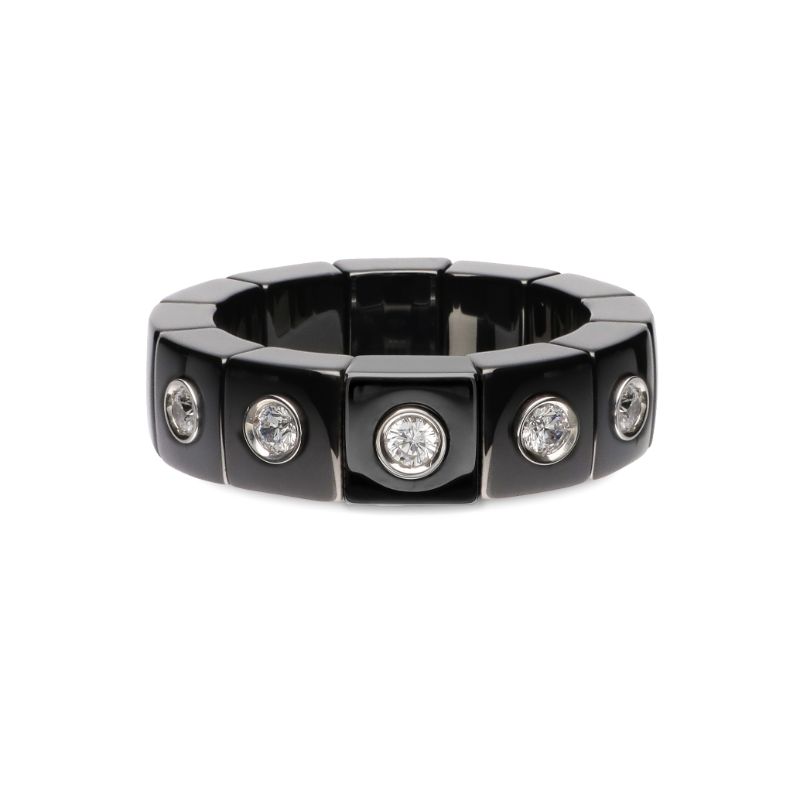 Black Ceramic Ring with 5 Bezel Diamonds