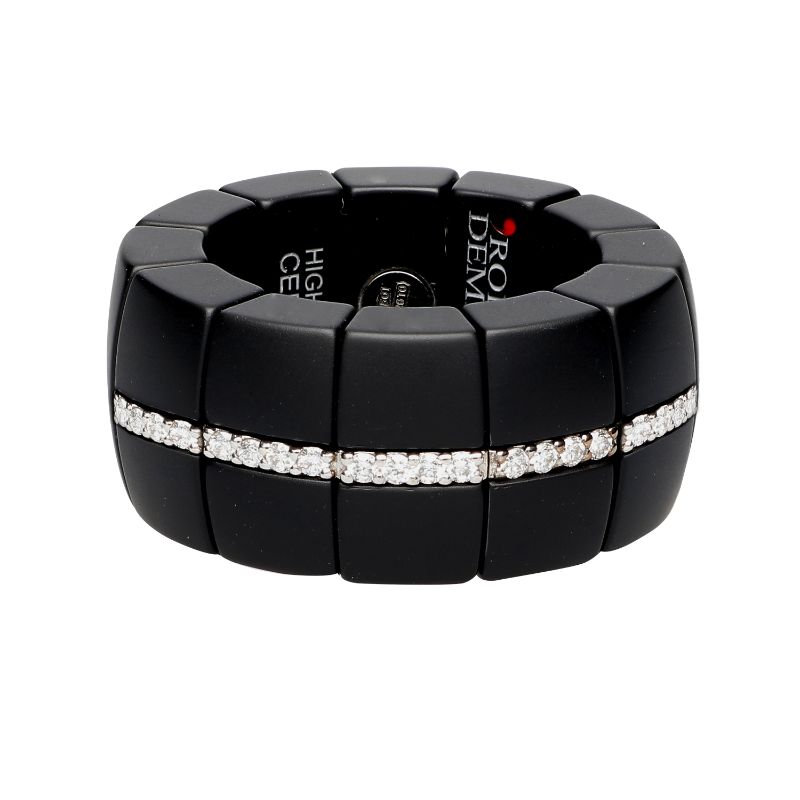 Matte Black Ceramic Stretch Ring with 5 Diamond Bars