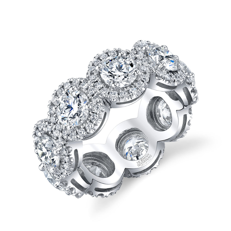Norman Silverman Brilliant Round Cut Eternity Band With Pave Halo